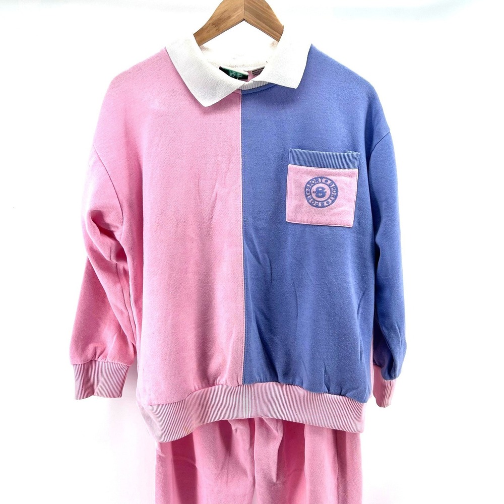 Vtg 80s Center Aisle Plus Colorblock Sweatshirt & Pants Set Pink Purple 40/26W